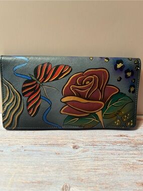 Anna by Anuschka Hand-Painted Floral Leather Wallet in Multi-Color
